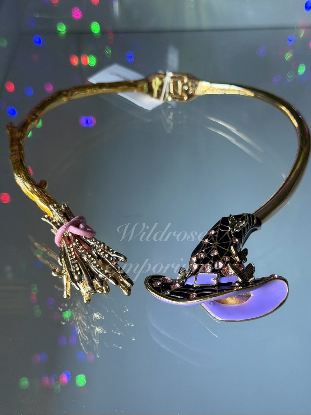 Betsey Johnson Witch Broom Web Hat Hinge Collar Statement Necklace Halloween - Picture 3 of 15